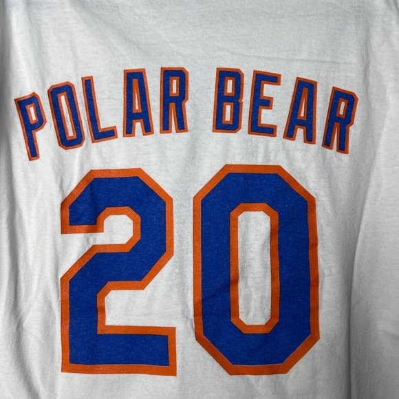 Gildan New York Mets Baseball Polar Bear White Short Sleeve T-Shirt Large - Picture 8 of 10